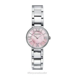 Tiffany 2-Hand 24 mm Watch Unisex 0J0F1939 Classic Item in Stainless Steel with Diamonds and Pink Mother-of-pearl