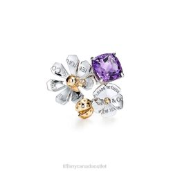 Tiffany Amethyst Ladybug Flower Ring in Sterling Silver and 18k Gold Unisex 0J0F1744 Jewelry