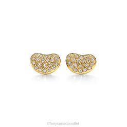 Tiffany Bean design Earrings Unisex 0J0F837 Jewelry in Yellow Gold with Pave Diamonds, 9 mm