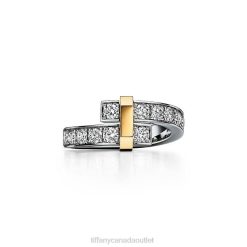 Tiffany Bypass Ring Unisex 0J0F1467 Jewelry in Platinum and Yellow Gold with Diamonds, Wide