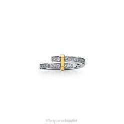 Tiffany Bypass Ring Unisex 0J0F1468 Jewelry in Platinum and Yellow Gold with Diamonds, Narrow