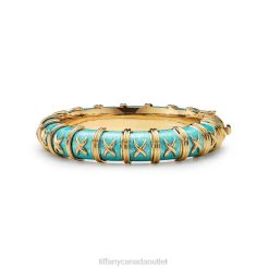 Tiffany Croisillon Azure Blue Enamel Bracelet Unisex 0J0F1441 Jewelry with Yellow Gold