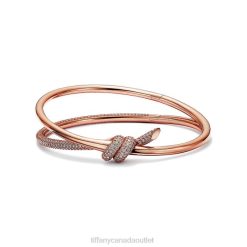 Tiffany Double Row Hinged Bangle Unisex 0J0F997 Jewelry in Rose Gold with Diamonds