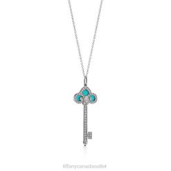 Tiffany Fleur de Lis Key Unisex 0J0F181 Jewelry in Platinum with Diamonds and Turquoise