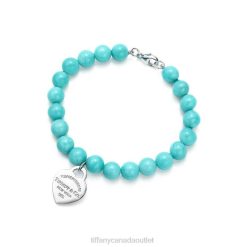 Tiffany Heart Tag Bead Bracelet Unisex 0J0F1429 Jewelry in Silver with Amazonite, 8 mm
