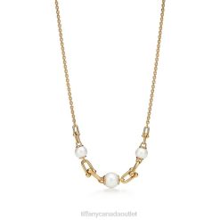 Tiffany Link Necklace Unisex 0J0F413 Jewelry in Yellow Gold with Freshwater Pearls