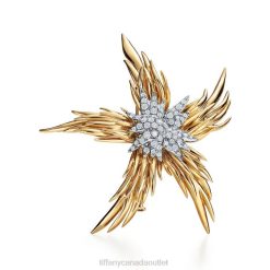 Tiffany Paris Flames Brooch Unisex 0J0F1980 Jewelry in Yellow Gold with Diamonds