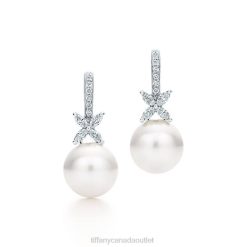 Tiffany Pearl and Diamond Earrings Unisex 0J0F703 Jewelry