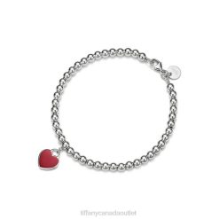 Tiffany Red Mini Heart Bead Bracelet Unisex 0J0F1151 Jewelry in Silver with a Diamond, 4 mm