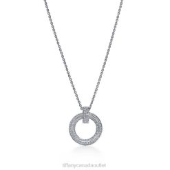 Tiffany T1 Circle Pendant Unisex 0J0F4 Jewelry in White Gold with Pave Diamonds