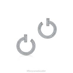 Tiffany T1 Open Hoop Earrings Unisex 0J0F743 Jewelry in White Gold with Diamonds
