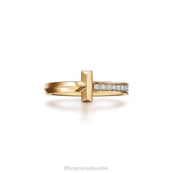 Tiffany T1 Ring Unisex 0J0F1443 Jewelry in Yellow Gold with Diamonds, 2.5 mm Wide