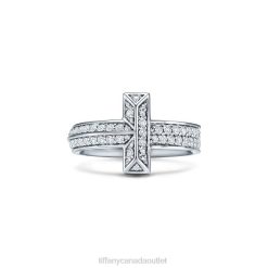 Tiffany T1 Ring Unisex 0J0F1444 Jewelry in White Gold with Diamonds, 4.5 mm Wide