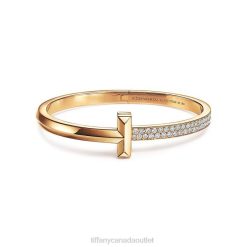Tiffany T1 Wide Diamond Hinged Bangle Unisex 0J0F994 Jewelry in 18k Gold