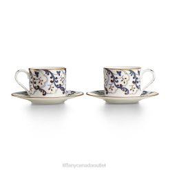 Tiffany Valse Bleue Tea Cup and Saucer Unisex 0J0F2030 Home Decor in Bone China, Set of Two