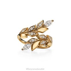 Tiffany Vine Bypass Ring Unisex 0J0F1493 Jewelry in Yellow Gold with Diamonds