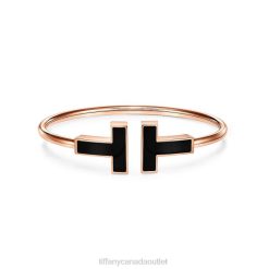 Tiffany Wide Black Onyx Wire Bracelet Unisex 0J0F1295 Jewelry in 18k Rose Gold