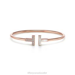 Tiffany Wire Bracelet Unisex 0J0F1042 Jewelry in Rose Gold with Diamonds and Mother-of-pearl