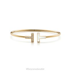 Tiffany Wire Bracelet Unisex 0J0F1186 Jewelry in Yellow Gold with Mother-of-pearl and Diamonds