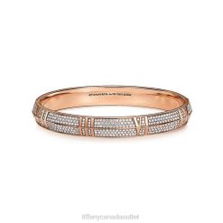Tiffany X Closed Wide Hinged Bangle Unisex 0J0F1120 Jewelry in Rose Gold with Pave Diamonds