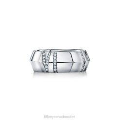 Tiffany X Closed Wide Ring Unisex 0J0F1614 Jewelry in White Gold with Diamonds, 7.5 mm Wide